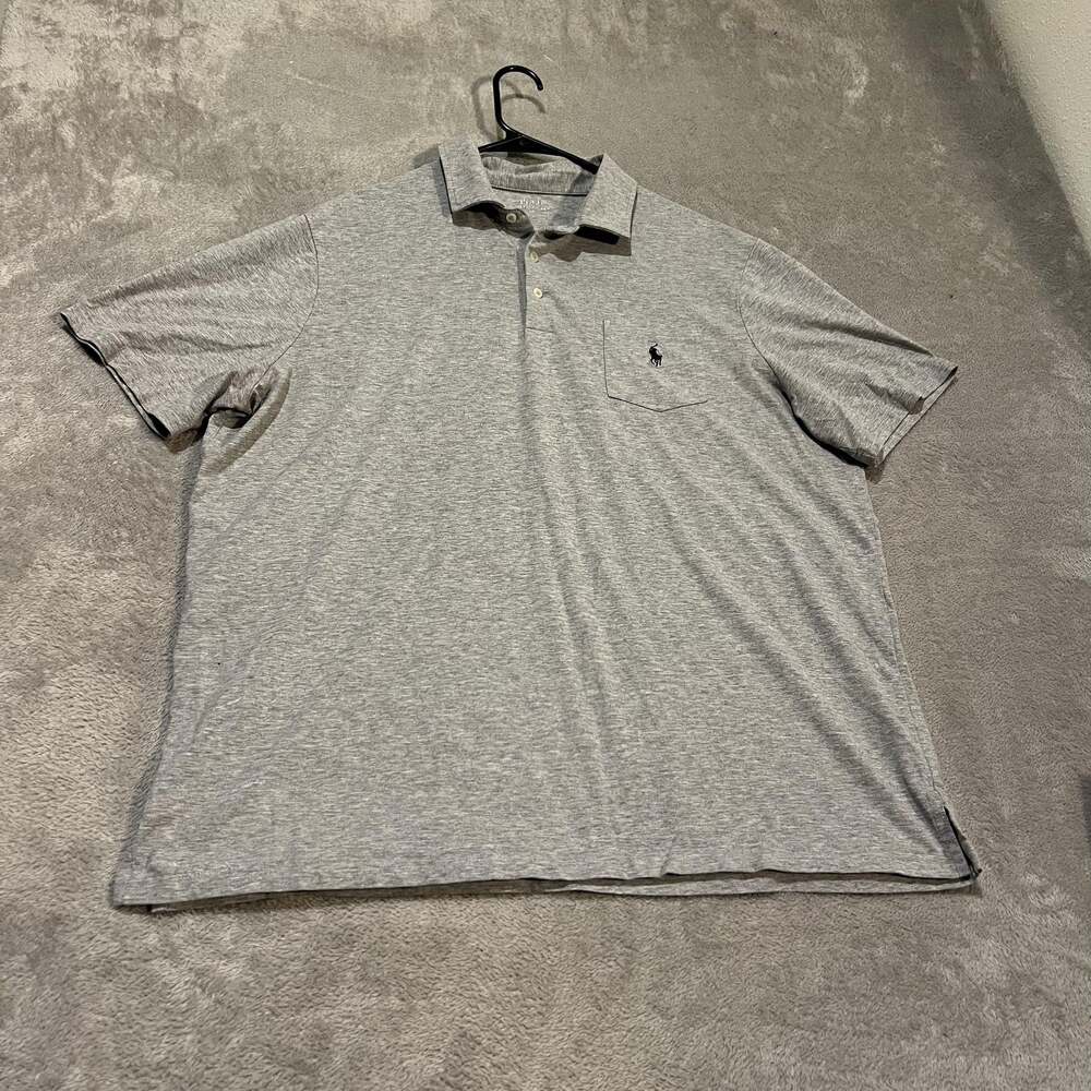 Polo Ralph Lauren Performance Polo Shirt Mens XL Gray Solid Classic Fit Pocket